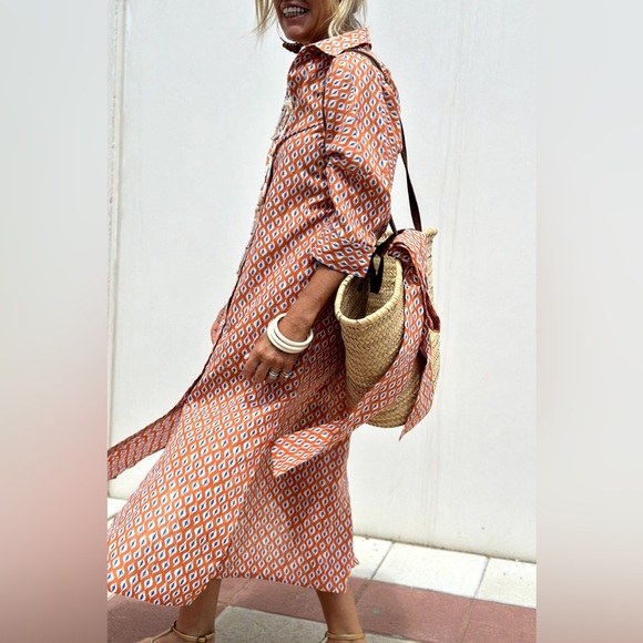 Minimalist Tied Button Up Three-Quarter Sleeve Dress - Picture 11 of 14